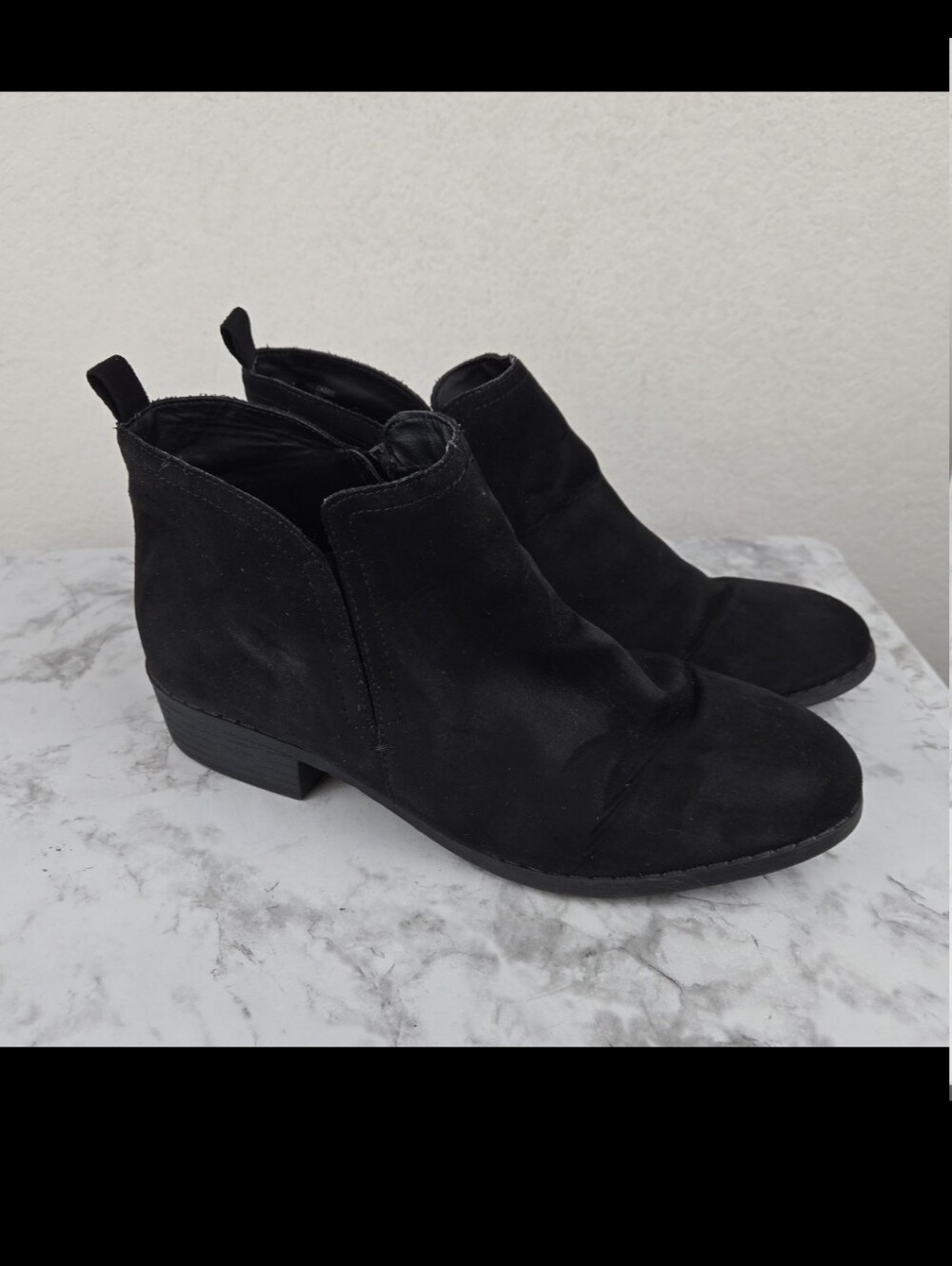 Sun + Stone Black Suede Ankle Booties